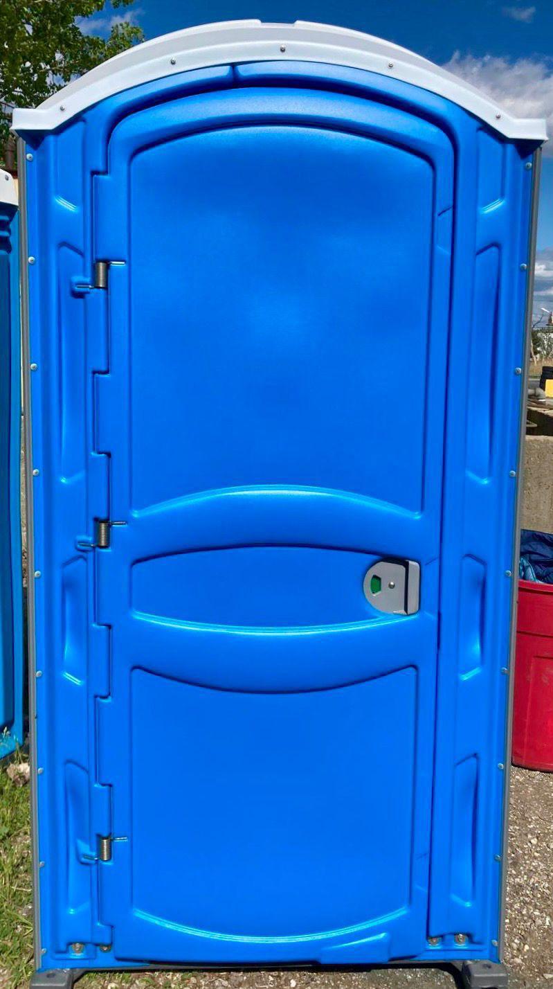 Blue standard portable restroom rental exterior in Chicago, IL